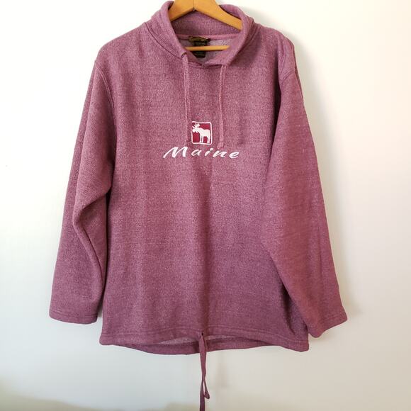 Maine Moose Mock Turtleneck Sweatshirt with Drawstring Heather Red Large - Picture 1 of 8